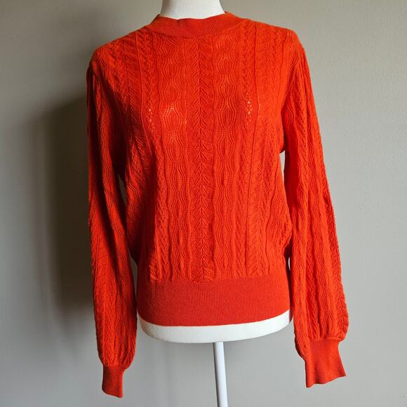 Demylee x J. Crew Sweater M Orange Wool Cozy Cable Knit Quiet Luxury Academia - Picture 1 of 10
